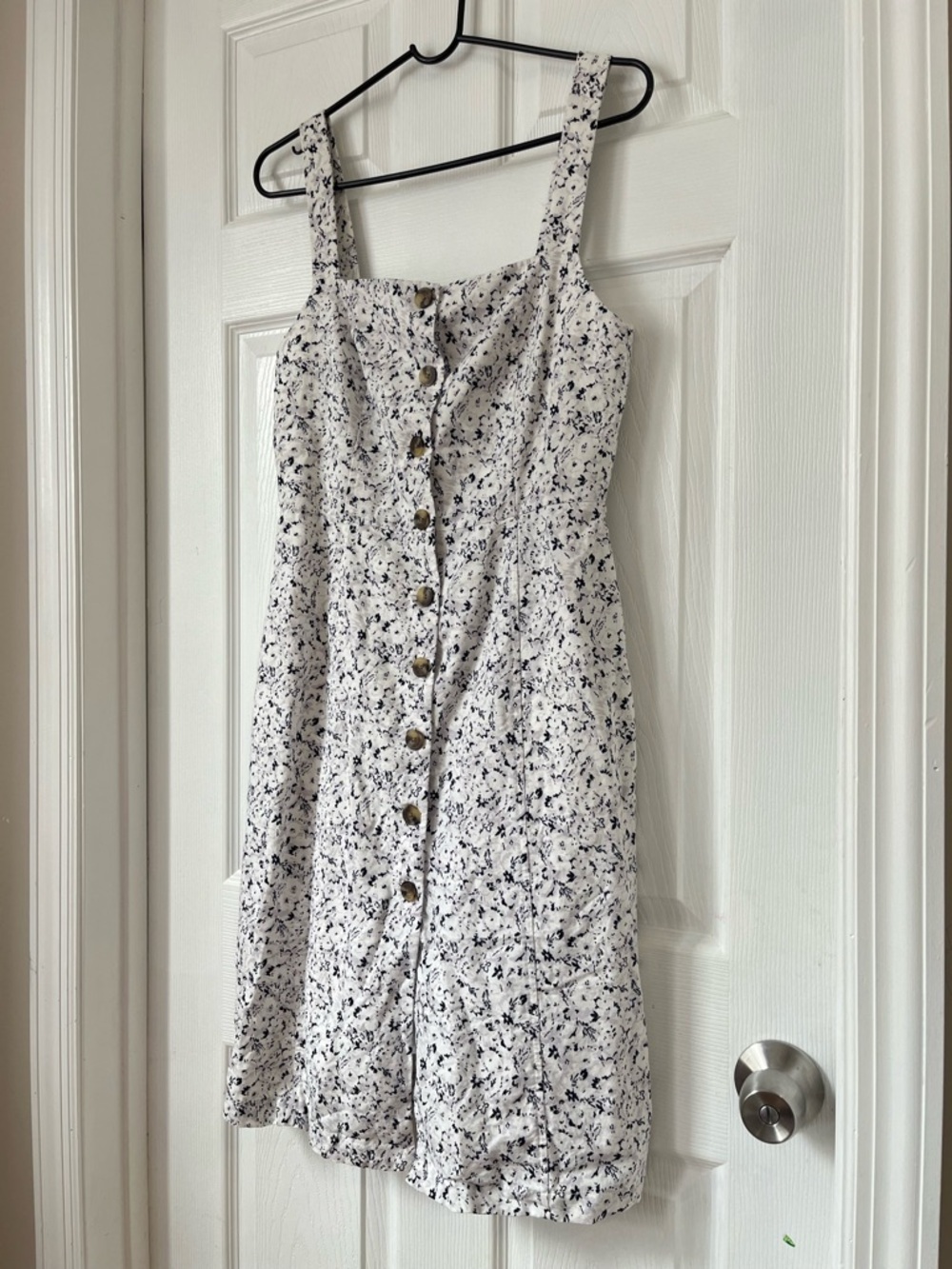 Gap White Grey Navy Floral Linen Blend Button Down Dress Size 4 Petite - Picture 9 of 9